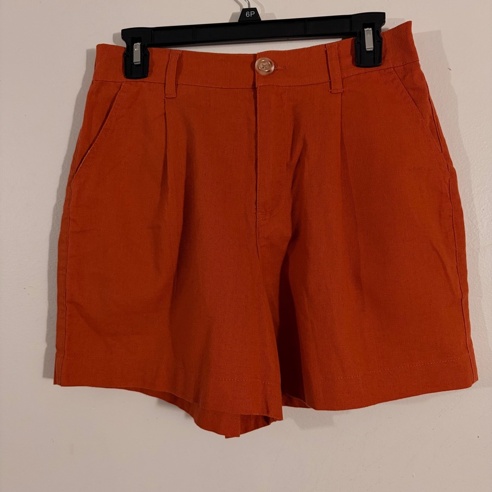 ONE 5 ONE Shorts Womens Small Burnt Orange  Pleated Linen High Rise